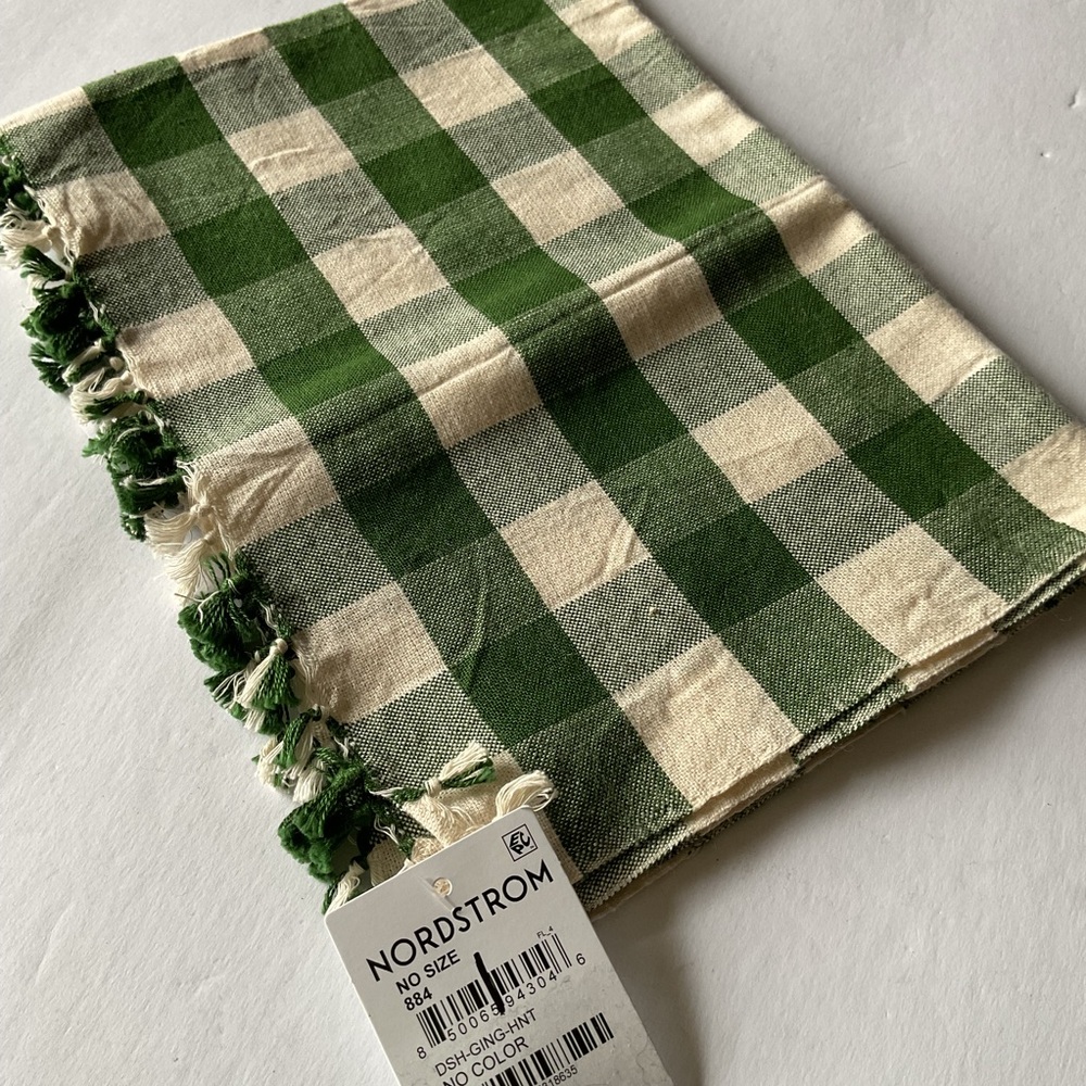 HEATHER TAYLOR HOME HTH GINGHAM TEA TOWEL DISH CLOTH HUNTER GREEN WHITE NWT - Picture 3 of 6